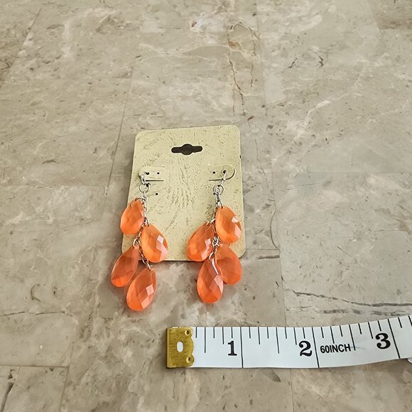 Orange Faceted Beads on Silver Chain Dangle Earrings - Picture 3 of 5